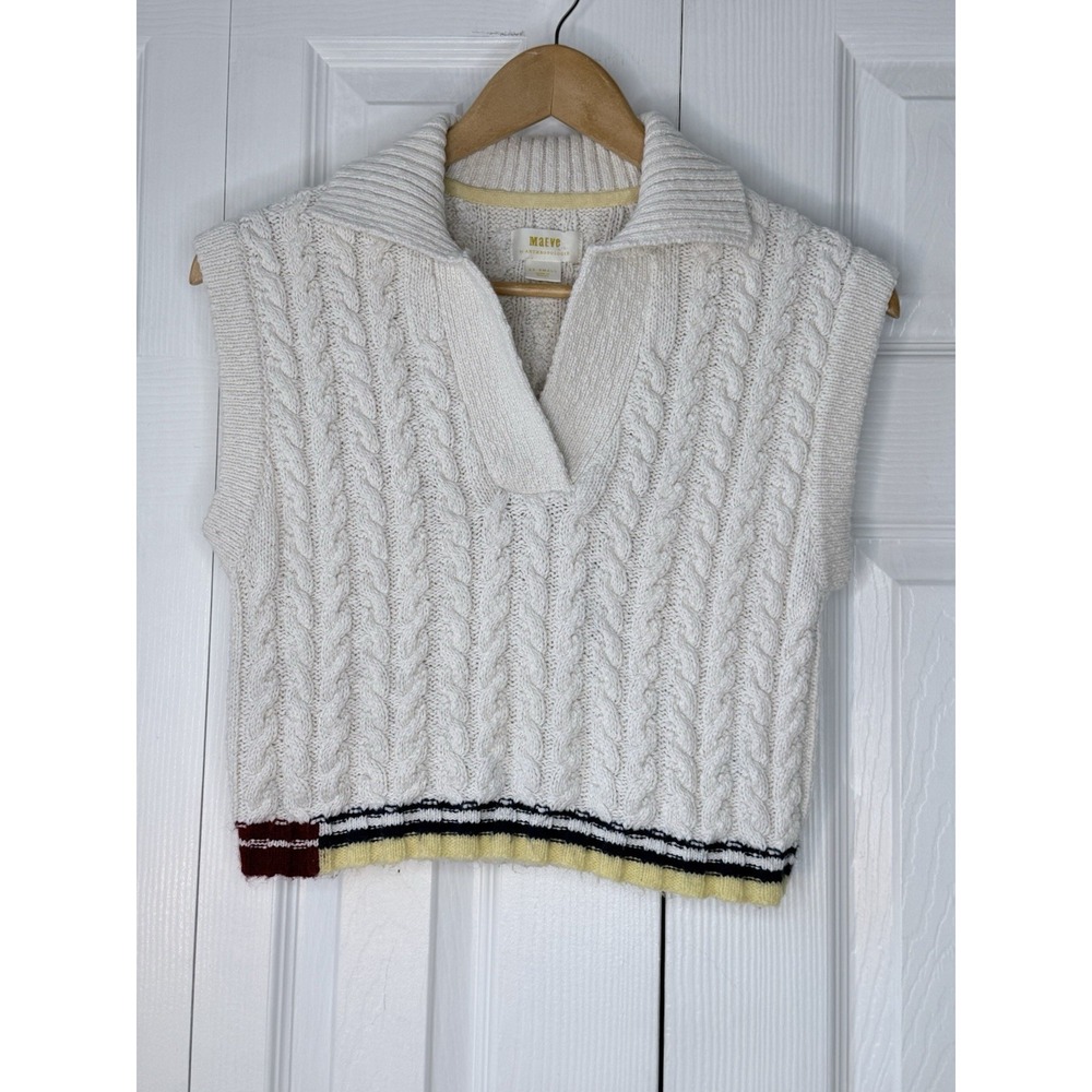 Maeve Anthropologie XXS Cable Knit‎ Collared Sweater Vest Y2K Cozy Fall Spring